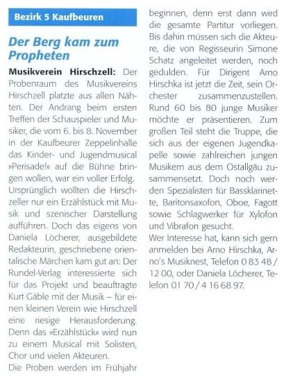 Pressebericht 04 - Musical Perisade! 2009 Zeppelinhalle, Kaufbeuren - Musikverein Hirschzell, Kaufbeuren
