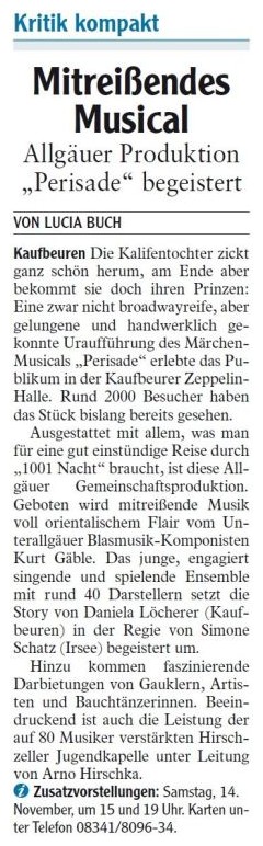 Pressebericht 10 - Musical Perisade! 2009 Zeppelinhalle, Kaufbeuren - Musikverein Hirschzell, Kaufbeuren