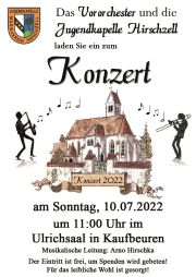 Plakat - Jugendkonzert 2022, Pfarrsaal St.-Ulrich Kaufbeuren - Musikverein Hirschzell, Kaufbeuren