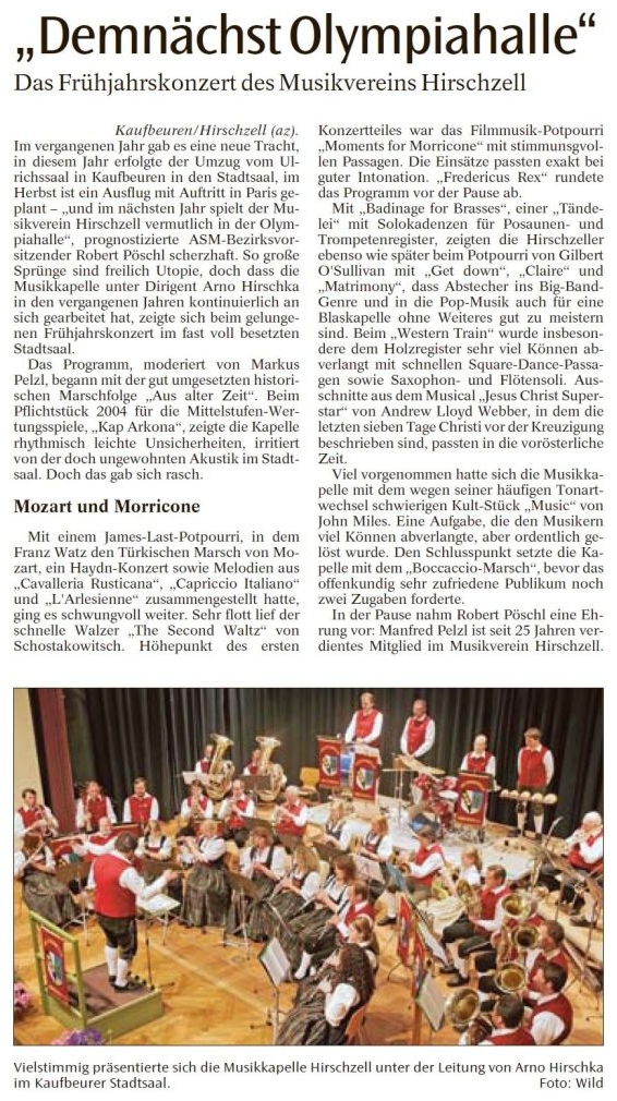 Pressebericht - Frühjahrskonzert 2005 im Stadtsaal, Kaufbeuren - Musikverein Hirschzell, Kaufbeuren