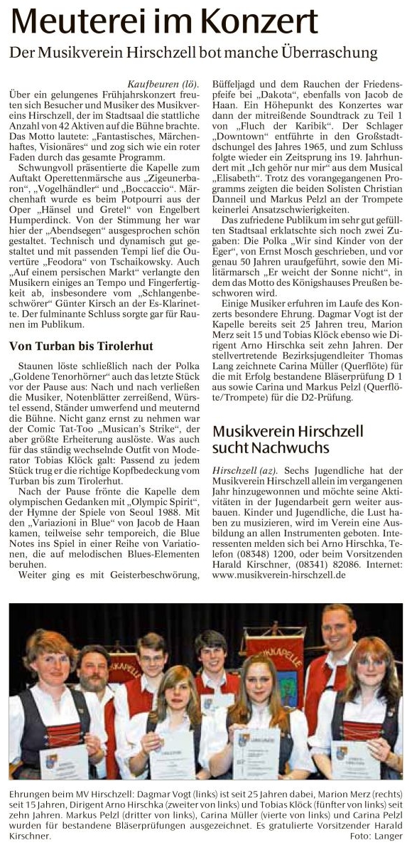 Pressebericht - Frühjahrskonzert 2007 im Stadtsaal, Kaufbeuren - Musikverein Hirschzell, Kaufbeuren