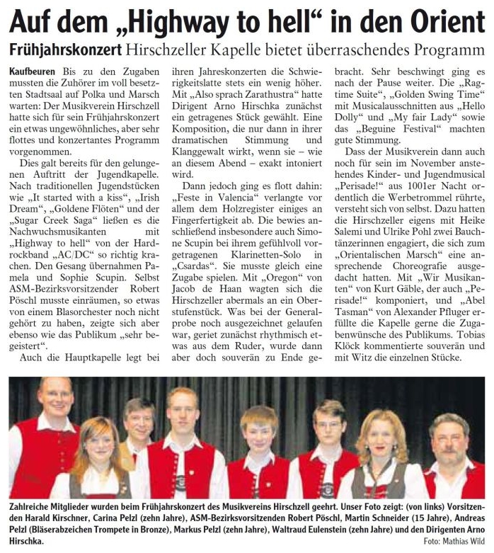 Pressebericht - Frühjahrskonzert 2009 im Stadtsaal, Kaufbeuren - Musikverein Hirschzell, Kaufbeuren