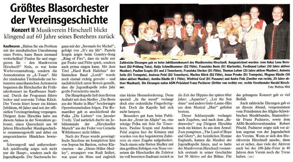 Pressebericht - Frühjahrskonzert 2011 im Stadtsaal, Kaufbeuren - Musikverein Hirschzell, Kaufbeuren