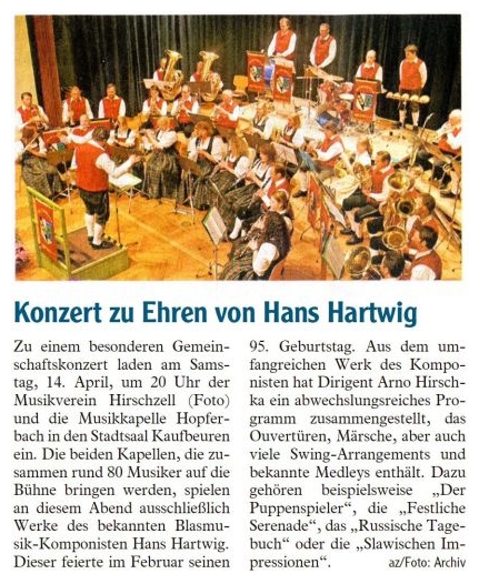 Pressebericht - Frühjahrskonzert 2012 Probe mit Hopferbach - Musikverein Hirschzell, Kaufbeuren