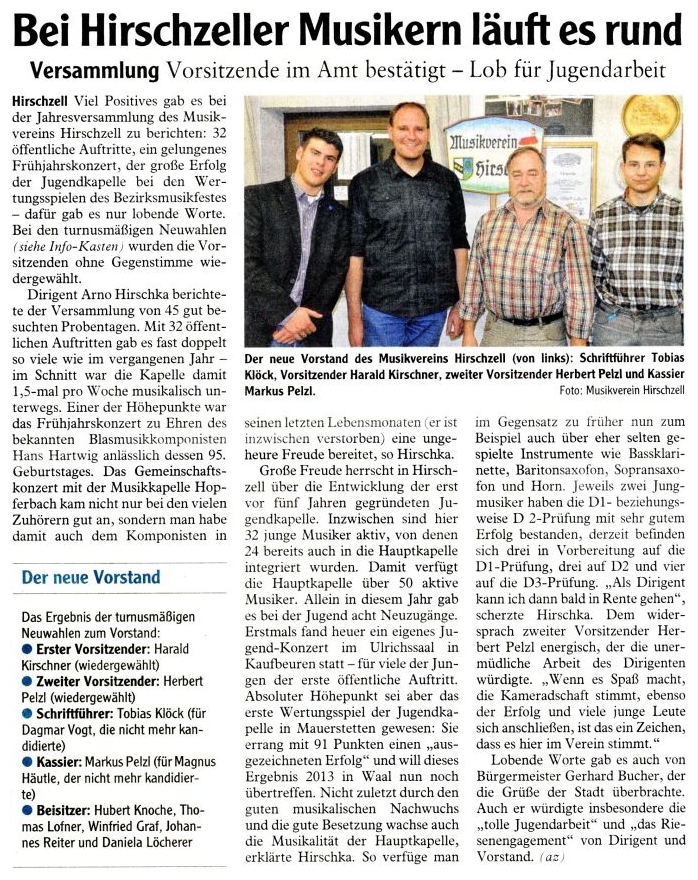 Pressebericht - Jahreshauptversammlung 2012 - Musikverein Hirschzell, Kaufbeuren