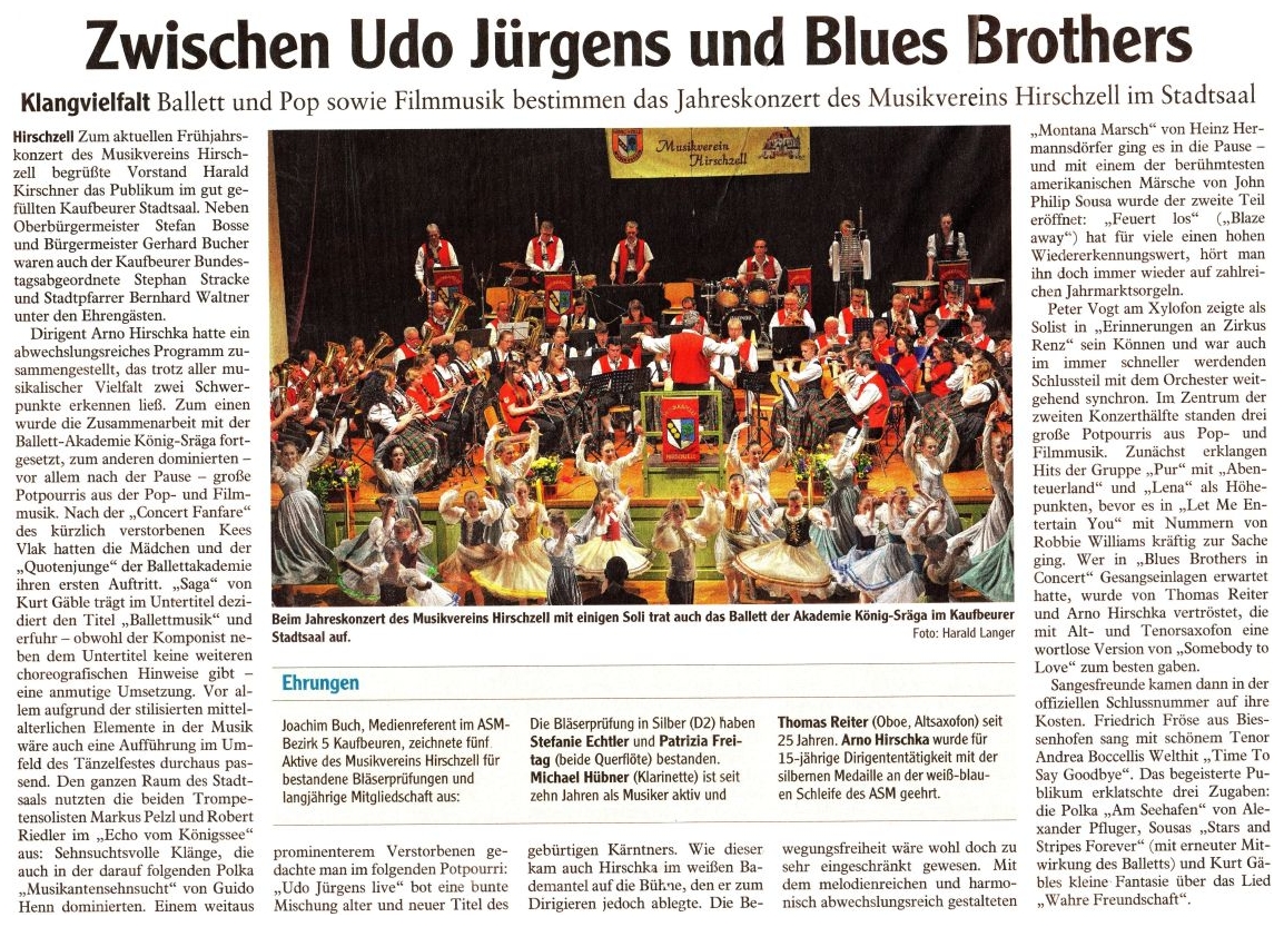 Pressebericht - Frühjahrskonzert 2015 im Stadtsaal, Kaufbeuren - Musikverein Hirschzell, Kaufbeuren