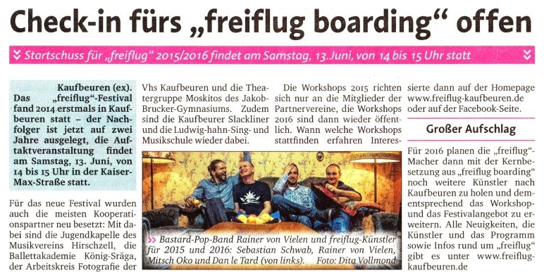 Pressebericht - Freiflug Festival 2015 Freiflug boarding Check-in - Musikverein Hirschzell, Kaufbeuren