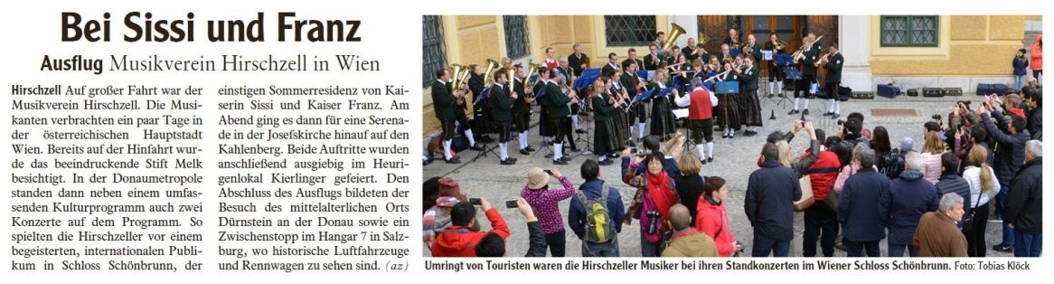 Pressebericht - Vereinsausflug 2016 nach Wien, Österreich - Musikverein Hirschzell, Kaufbeuren