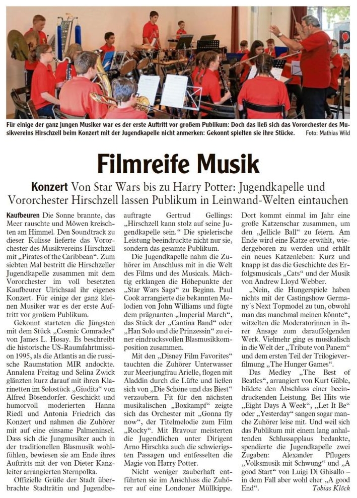 Pressebericht - Jugendkonzert 2018 im Pfarrsaal St.-Ulrich, Kaufbeuren - Musikverein Hirschzell, Kaufbeuren