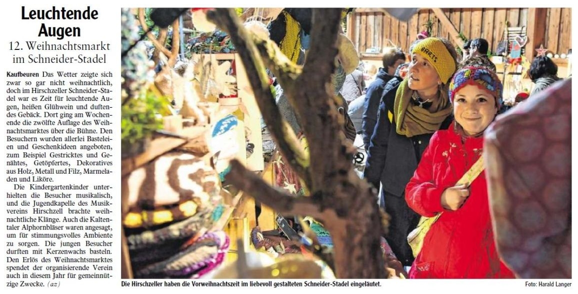 Pressebericht - Weihnachtsmarkt 2018 Schneider-Stadel, Hirschzell - Musikverein Hirschzell, Kaufbeuren