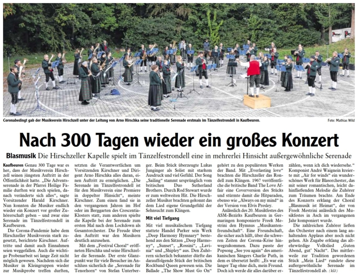 Pressebericht - Serenade 2020 Tänzelfestflatz-Rondell, Kaufbeuren - Musikverein Hirschzell, Kaufbeuren