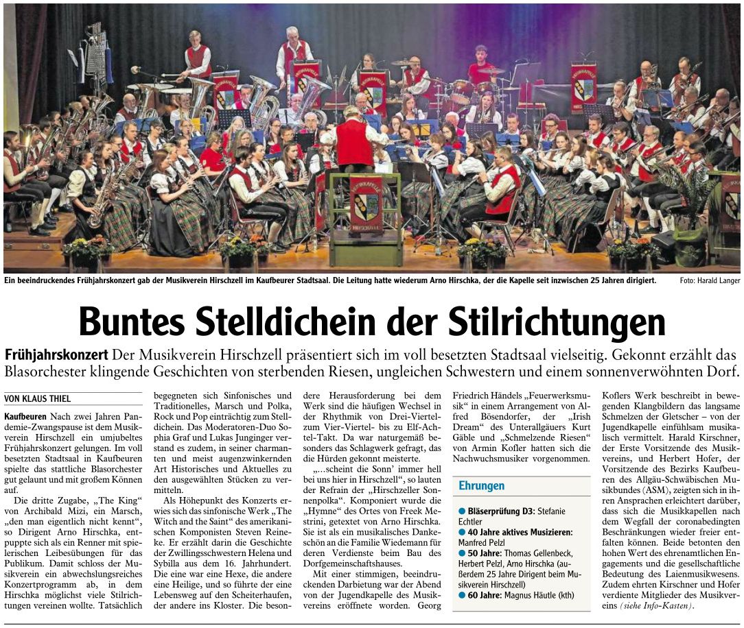 Pressebericht - Frühjahrskonzert 2022 im Stadtsaal, Kaufbeuren - Musikverein Hirschzell, Kaufbeuren