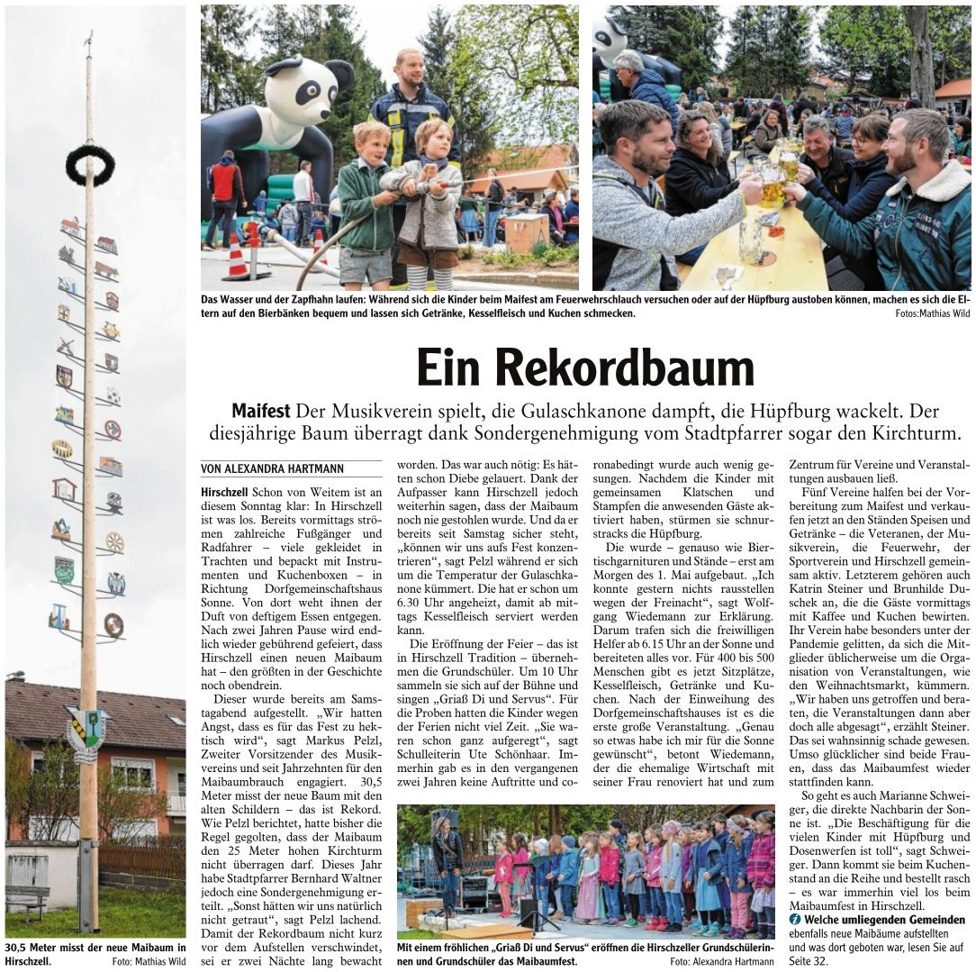 Pressebericht - Maifest 2022 am Dorghemeinschaftshaus, Hirschzell - Musikverein Hirschzell, Kaufbeuren