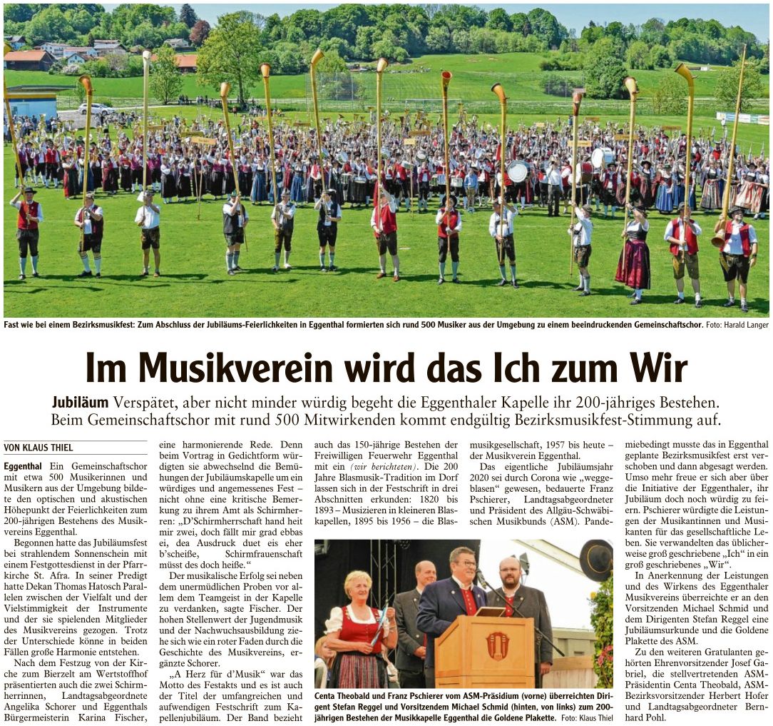 Pressebericht - 200 Jahre Musikverein, Eggenthal - Musikverein Hirschzell, Kaufbeuren